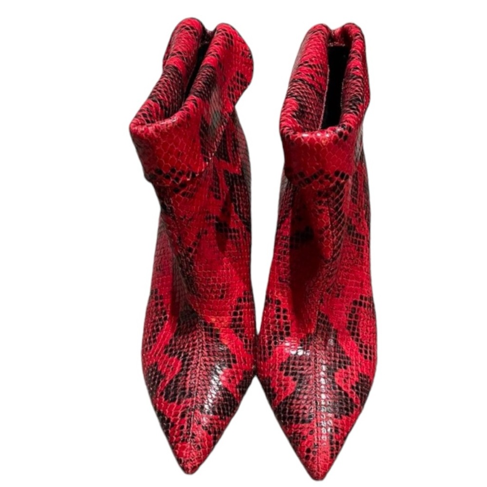 Isabel Marant Red Lisbo Snake-Print Booties Cone Heel Ankle Boots Python Sz 7.5 - Picture 6 of 14